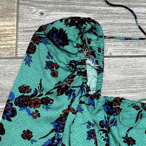 NWT $98 Free People Hilary Printed Top Size XS Green Combo Smocked Blouse - Picture 8 of 16